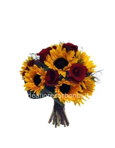 Bouquet con 3 girasoli e 3 rose