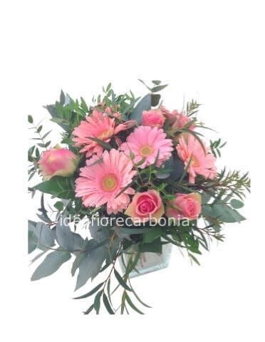 Bouquet con 5 roselline e 5 gerberine